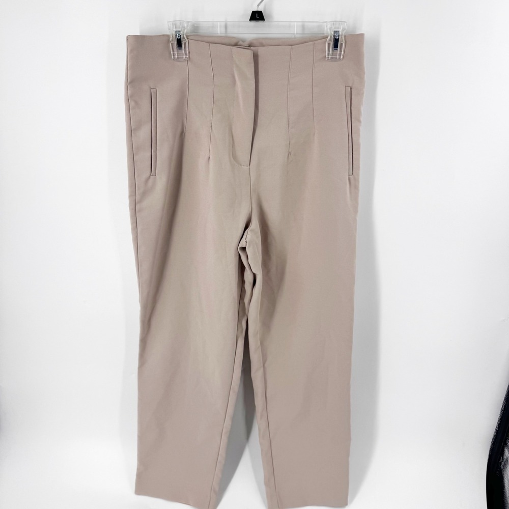 HAUSEN Women Beige High Waisted Tailored Wide Leg‎ Pants Size L Style Y21190